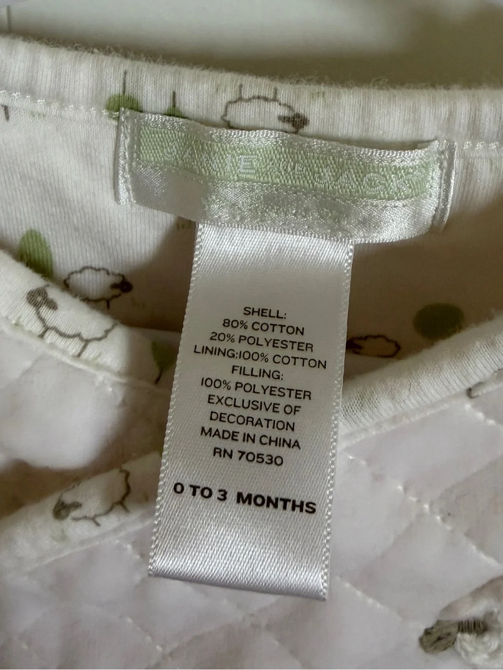 Janie and Jack Quilted Snap Onesie in Ivory & Sheep (size 0-3m)